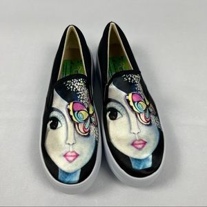 Butterfly Platform Slip On Art Canvas Sneakers Size 9